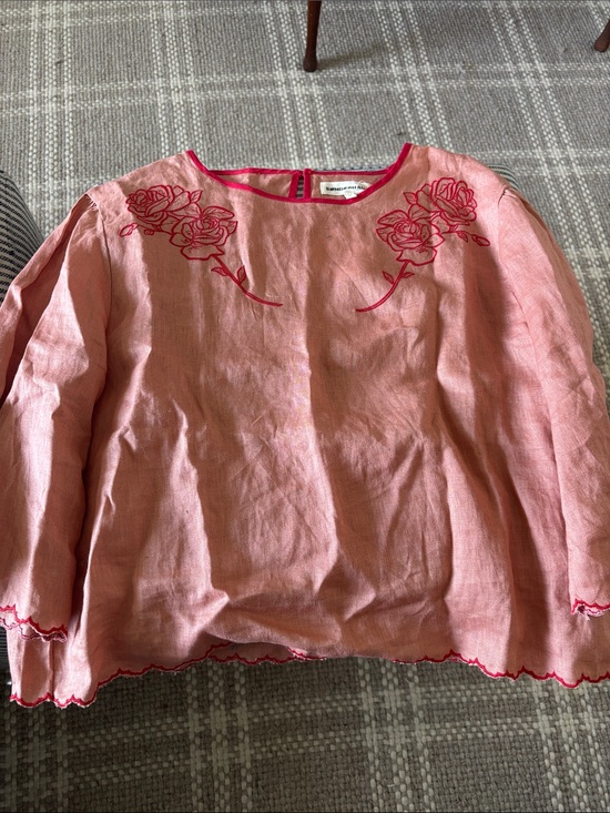 Sonderhaus Tops - Sonderhaus Pink Linen Embroidered west set size medium